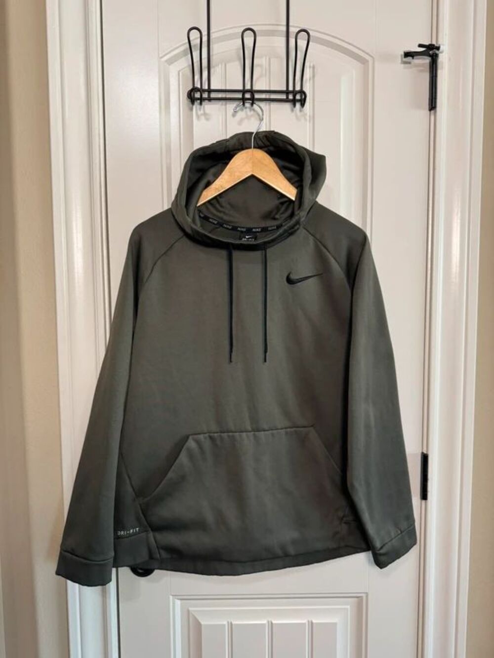 Nike Dri-FIT Men's Pullover Hoodie Fleece Solid Green Logo Pockets Large
